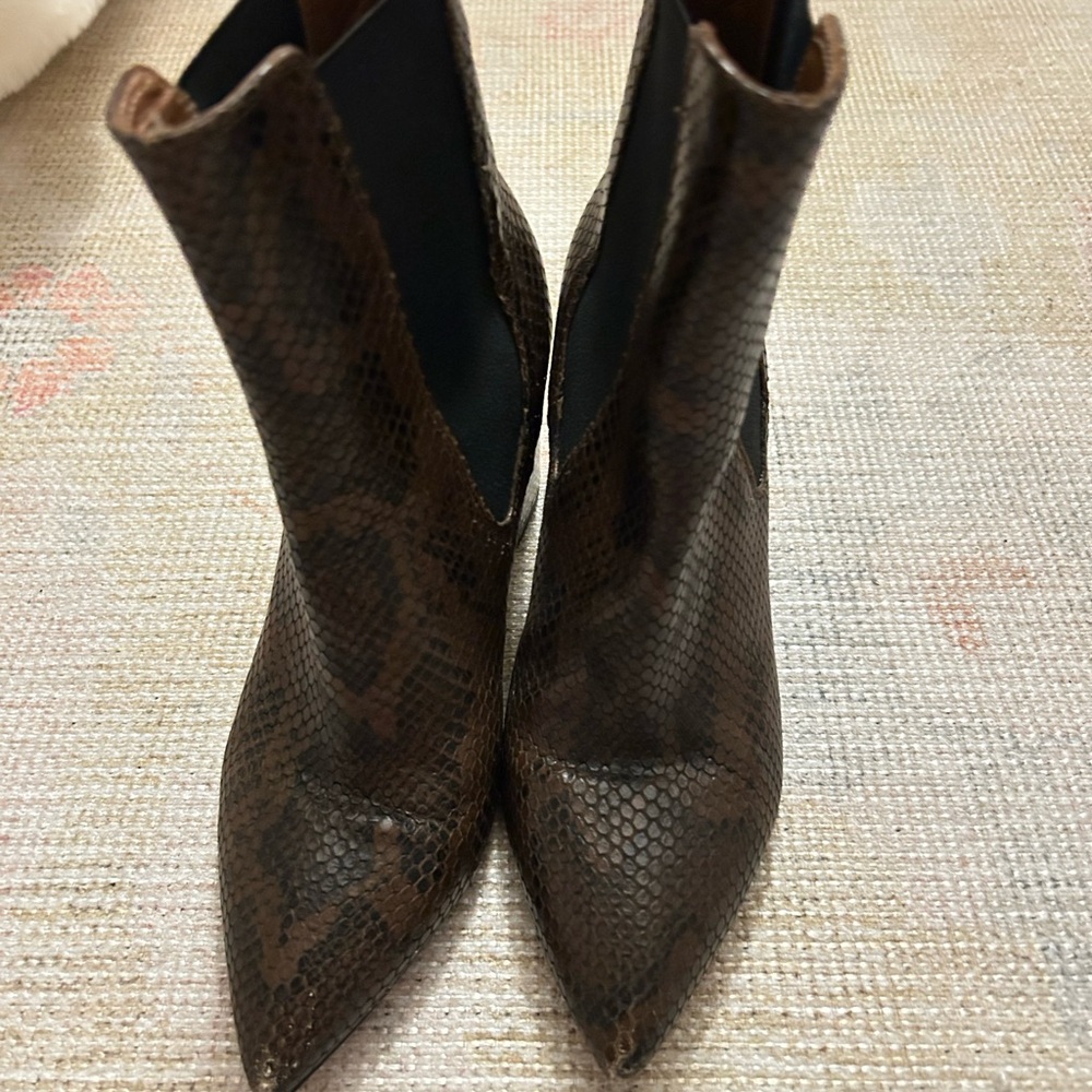 Paris Texas Brown Snake Print Ankle Boots
